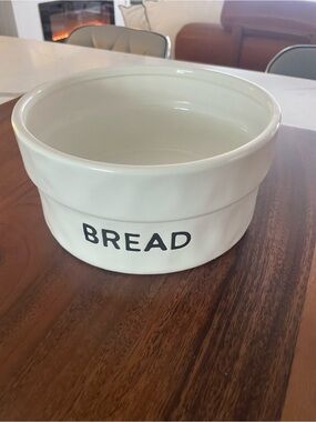 White Ceramic Bread Crock with Black Lettering